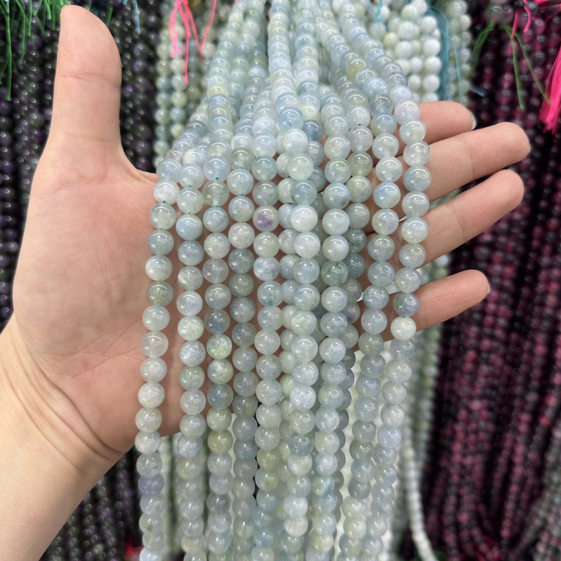 Picture of Live hot grade a chalcedony 8mm two-color round beads beads handmade diy Internet celebrity matching in stock jewelry