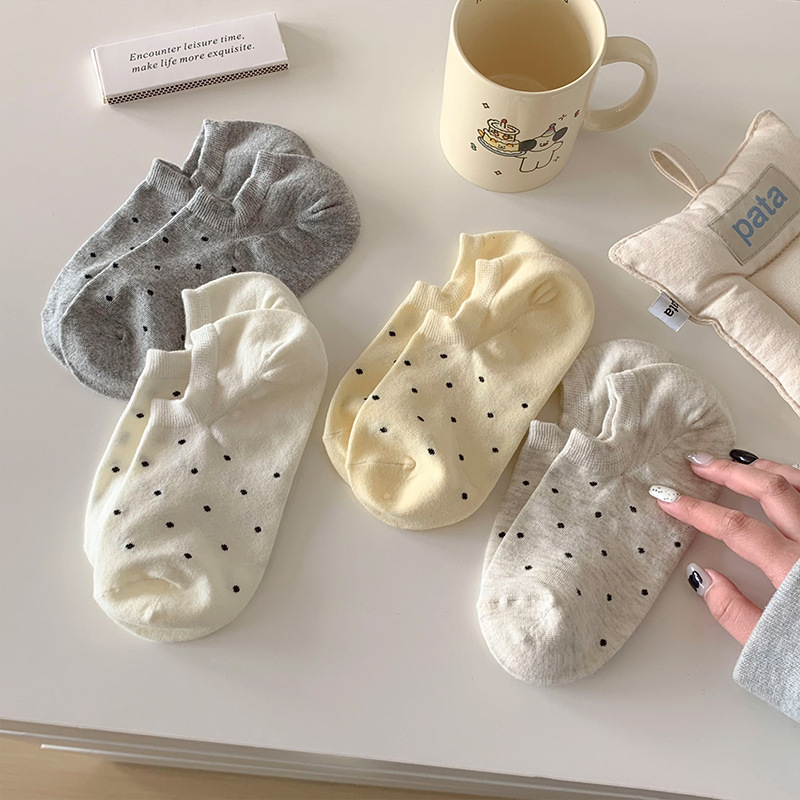 Korean Ins Thin Shallow-top Boat Socks for Spring and Summer Ins Japanese-style Socks for Children Solid Color Polka Dot Without Heel Invisible Socks