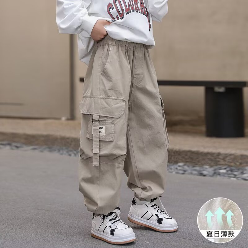 Boys' Summer Thin Pants 2025 New Children's Summer Cargo Long Pants for Older Boys Ice Silk Mosquito-Proof Pants