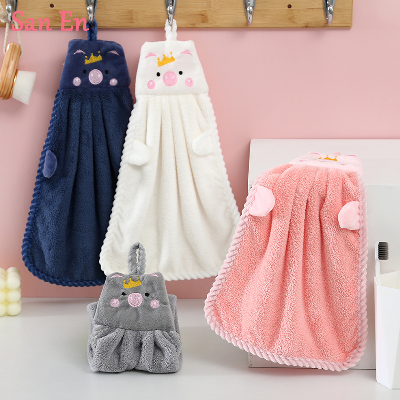 Hand towel cute hanging coral fleece household absorbent kitchen bathroom children cartoon hand towel factory wholesale