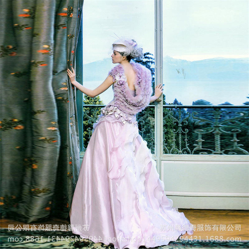 Picture of Kiryo wedding dress high-end new trailing wedding dress wool cover neck shoulder off-shoulder tight waist ruffle swing