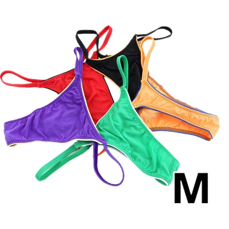 Men's thong color matching slim waist Ice Silk fabric stretch low waist sexy men's T pants breathable fashion no pocket