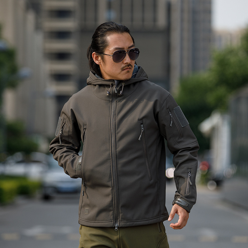 Picture of Shark skin soft shell assault clothing camouflage jacket fleece padded tactical clothing hooded jacket manufacturers in stock
