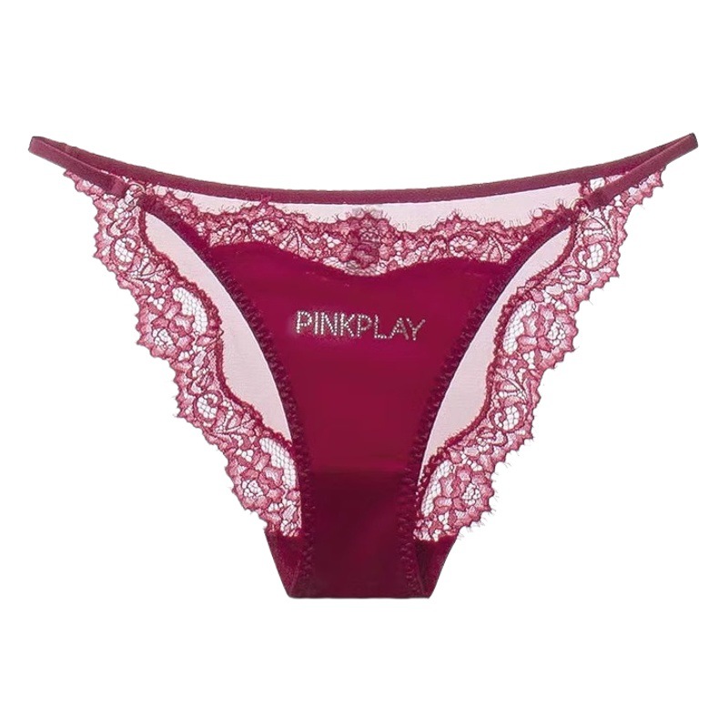 Picture of New Style Underwear Women's Lace Sexy Pure Lust Style Diamond Decoration Comfortable Breathable Large Size Medium Low Waist Briefs Satin