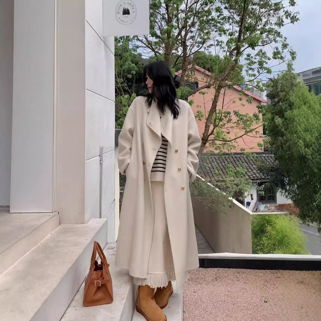 Picture of Gray Double-Sided Woolen Outwear for Women Mid-Length 2025 Autumn and Winter New Korean Style Loose Knee-Length Woolen Outwear