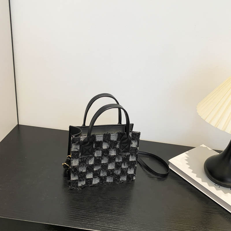 Picture of New Arrival Denim Canvas Bag Checkboard Women's Bag Niche Fashionable Trendy All-match Portable Small Square Bag Crossbody Bag