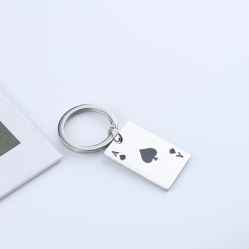 Picture of Heart-shaped red peach a playing card keychain creative simple stainless steel metal key chain ring schoolbag pendant accessories