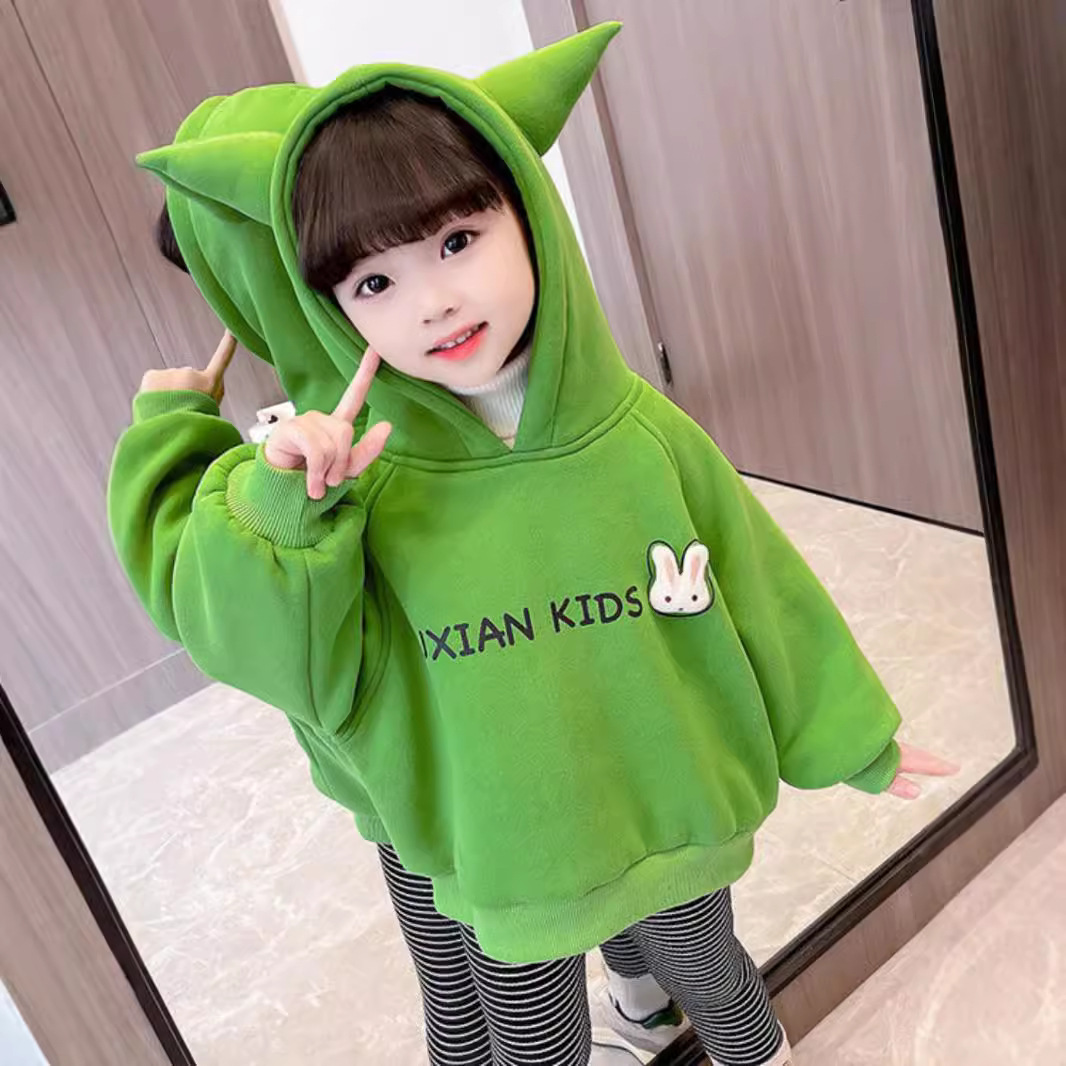 Girls' sweater fleece-lined thickened Spring and Autumn 2023 new western style children's clothing girls' spring clothes fashionable top