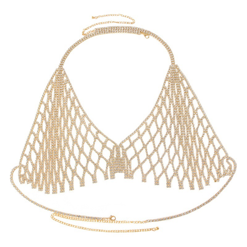 European and American Sexy Exaggerated Rhinestone Chest Chain Beach Swimwear Decoration Full Diamond Shiny Nightclub Bikini Body Chain Women