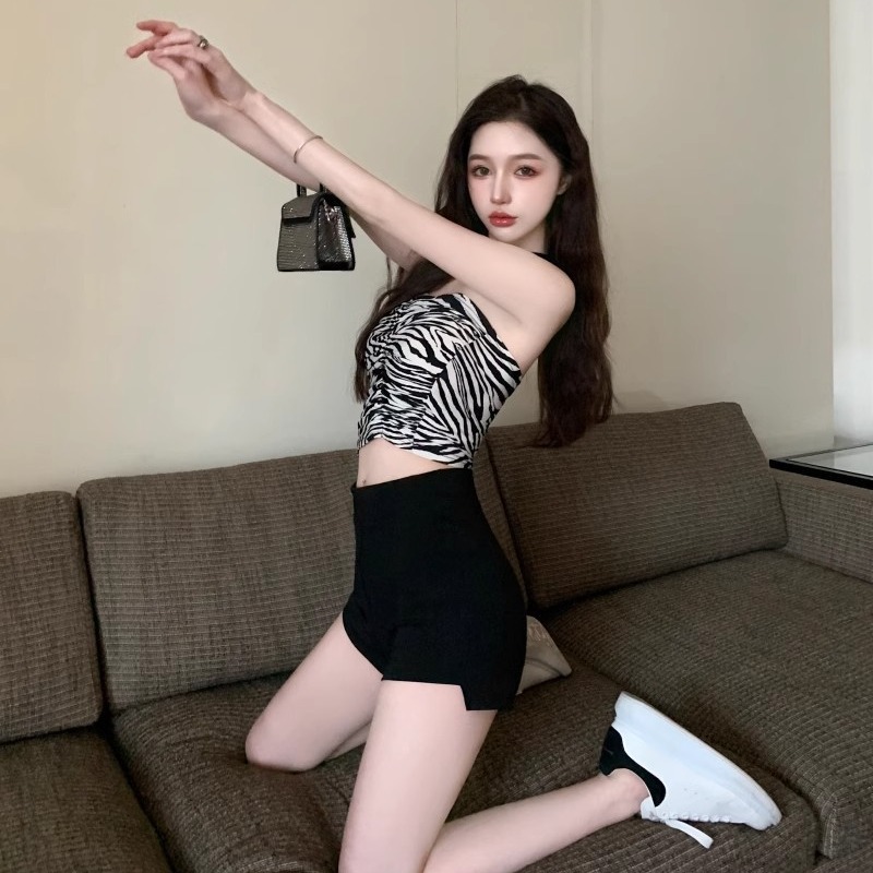 2024 new summer women's high waist slimming hip pants thin A- line hot pants tight stretch short casual pants
