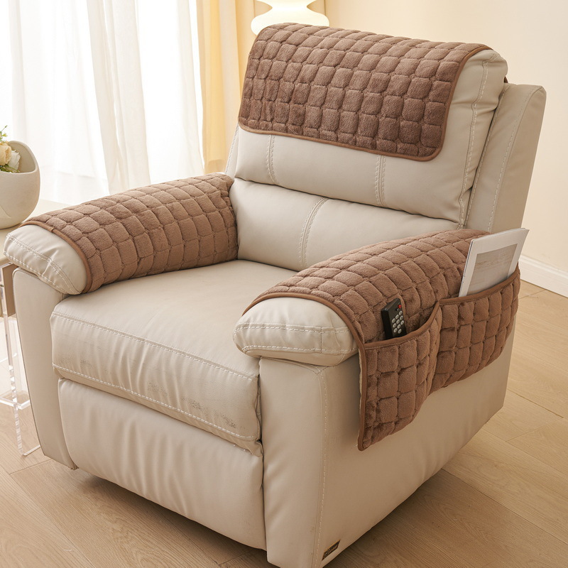 Cross-Border Plush Non-Slip Sofa Armrest Towel Three-Piece Set with Storage Sofa Miscellaneous Pocket Armrest Towel Back Cushion