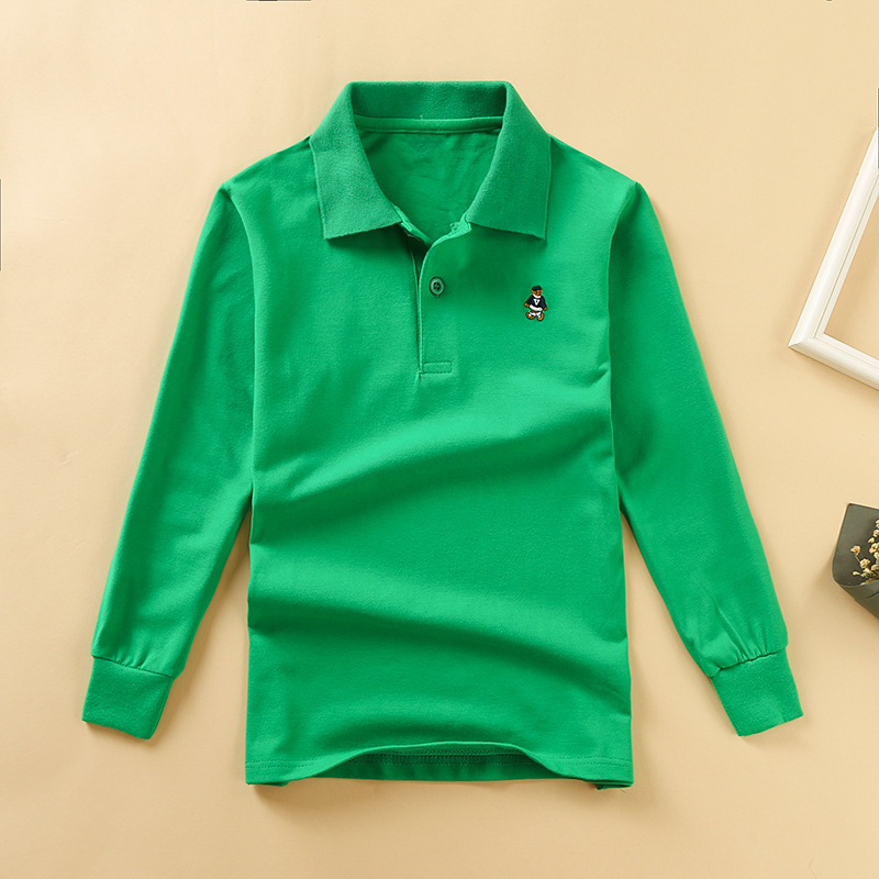 Picture of Children's long-sleeved polo kidsT-shirt 2025 spring and autumn pearl cotton cotton stretch breathable long-term goods
