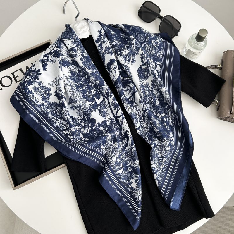 Picture of Autumn and winter all-match shawl animal printed black and white simple large square 90*90CM imitation silk twill silk scarf for women