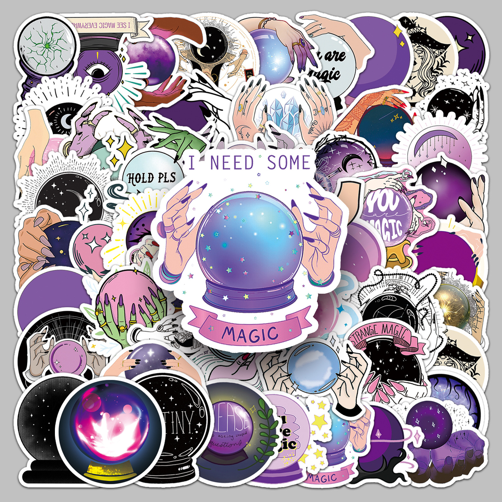 50 Crystal Ball Purple Gothic Sticker Graffiti DIY Luggage Laptop Handbook Decoration Halloween Waterproof