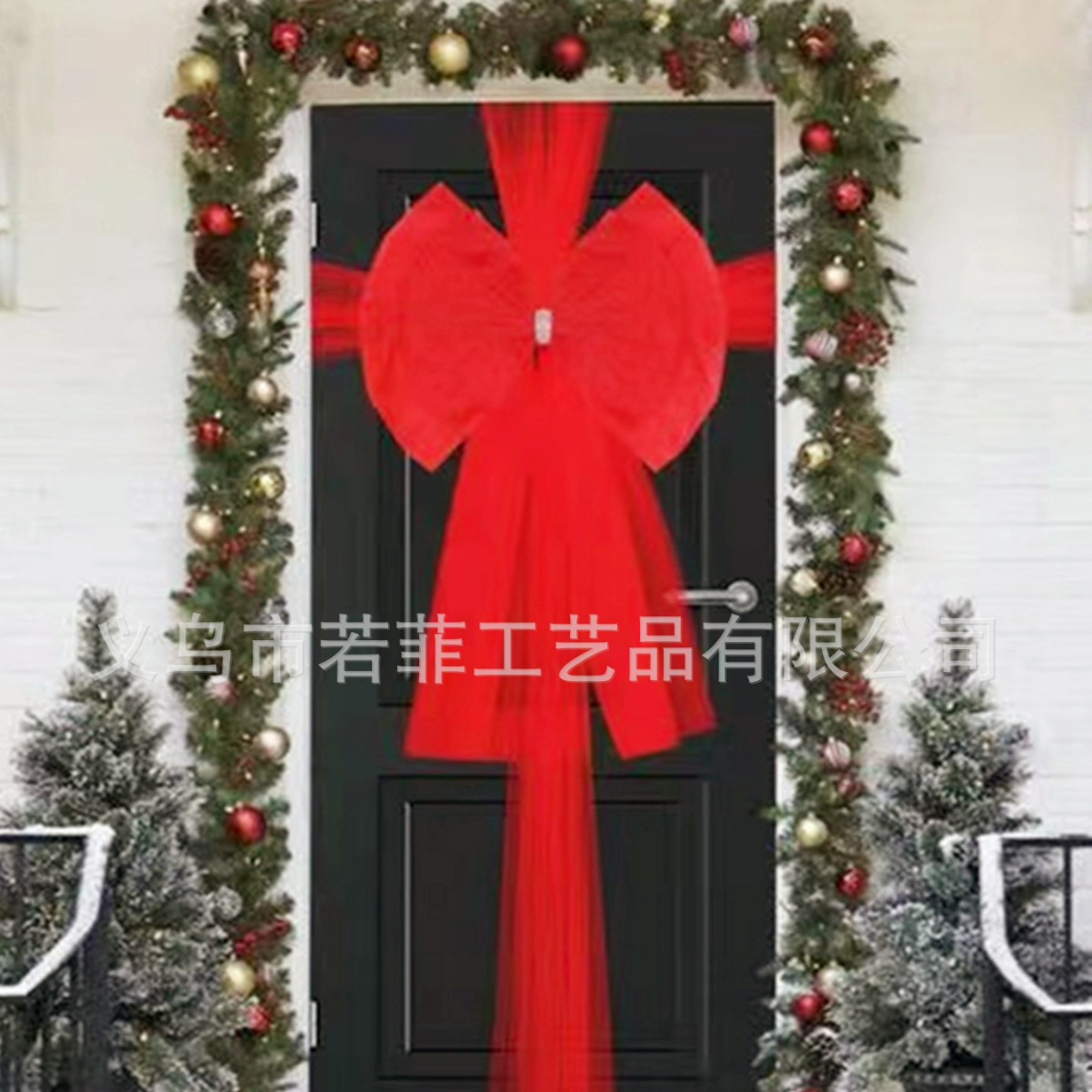 Christmas Door Oversized Red Bow suit Organza Double Layer Luxury All-inclusive Decorative Yarn Garnish Door Curtain