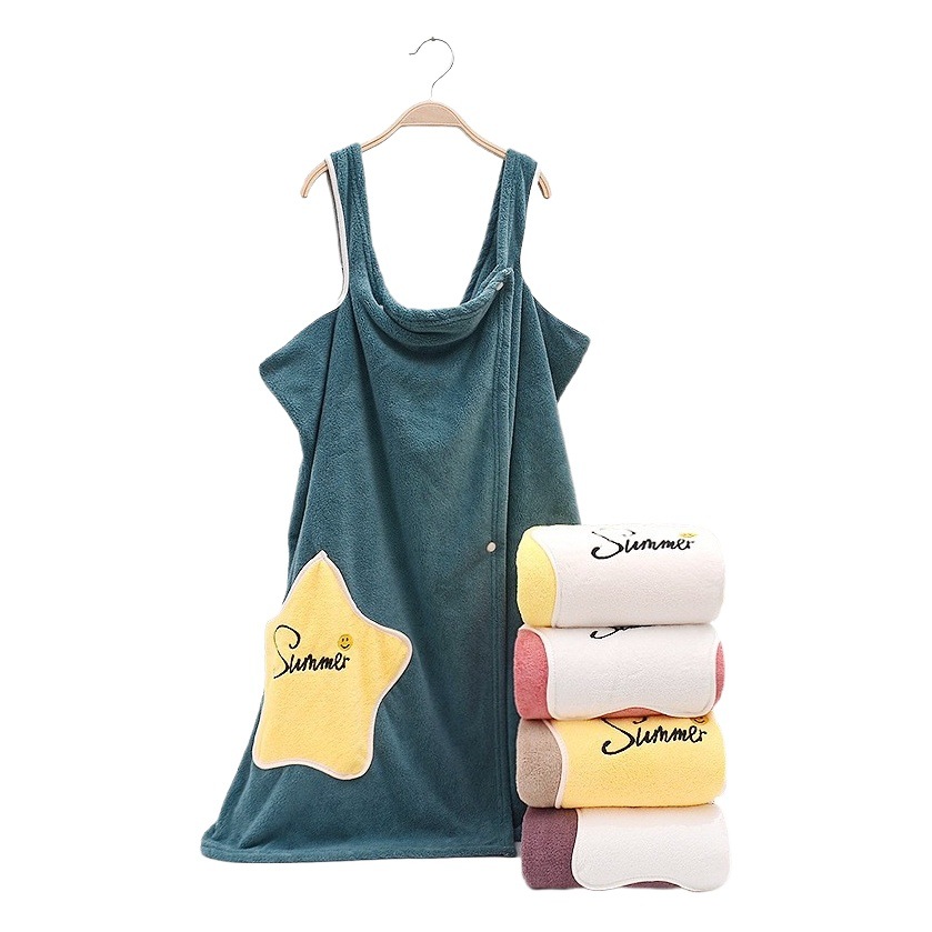 New Star Pocket Coral Fleece Wearing Bath Towel Bath Household Soft Absorbent Cute Sling Bath Skirt Wholesale