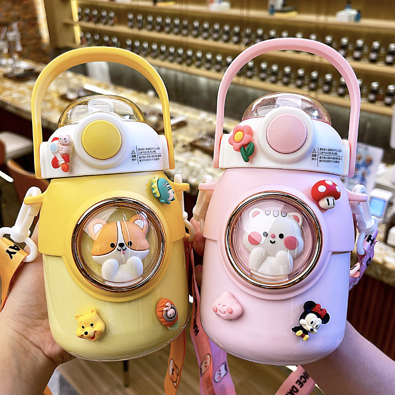 Picture of Large capacity cartoon children's thermos cup 316 stainless steel belly straw cup high color value portable student cup