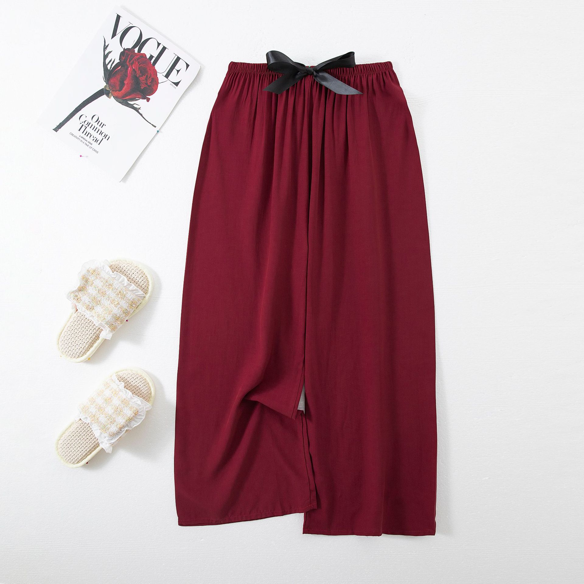Picture of Cotton Silk Pajama Pants Women's Summer Thin Black and White Cartoon Style Wide Leg Pants Large Size Loose Outer Wearing Foreign Trade Beach Pants