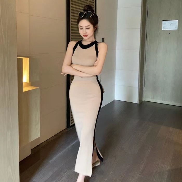 Side Slit French Sling Light Mature Style First Love Skirt dress 2025 New Summer Women's Knitted Sleeveless Back