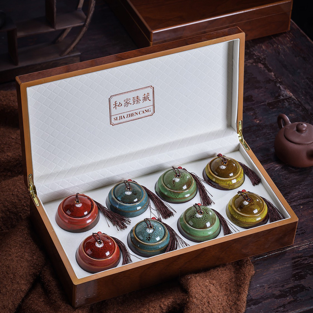 Tea Packaging Private Collection Wooden Box 8 Small Ceramic Empty Gift Box Wood Grain Pu 'er Jin Junmei Tea Big Buddha Longjing Tea