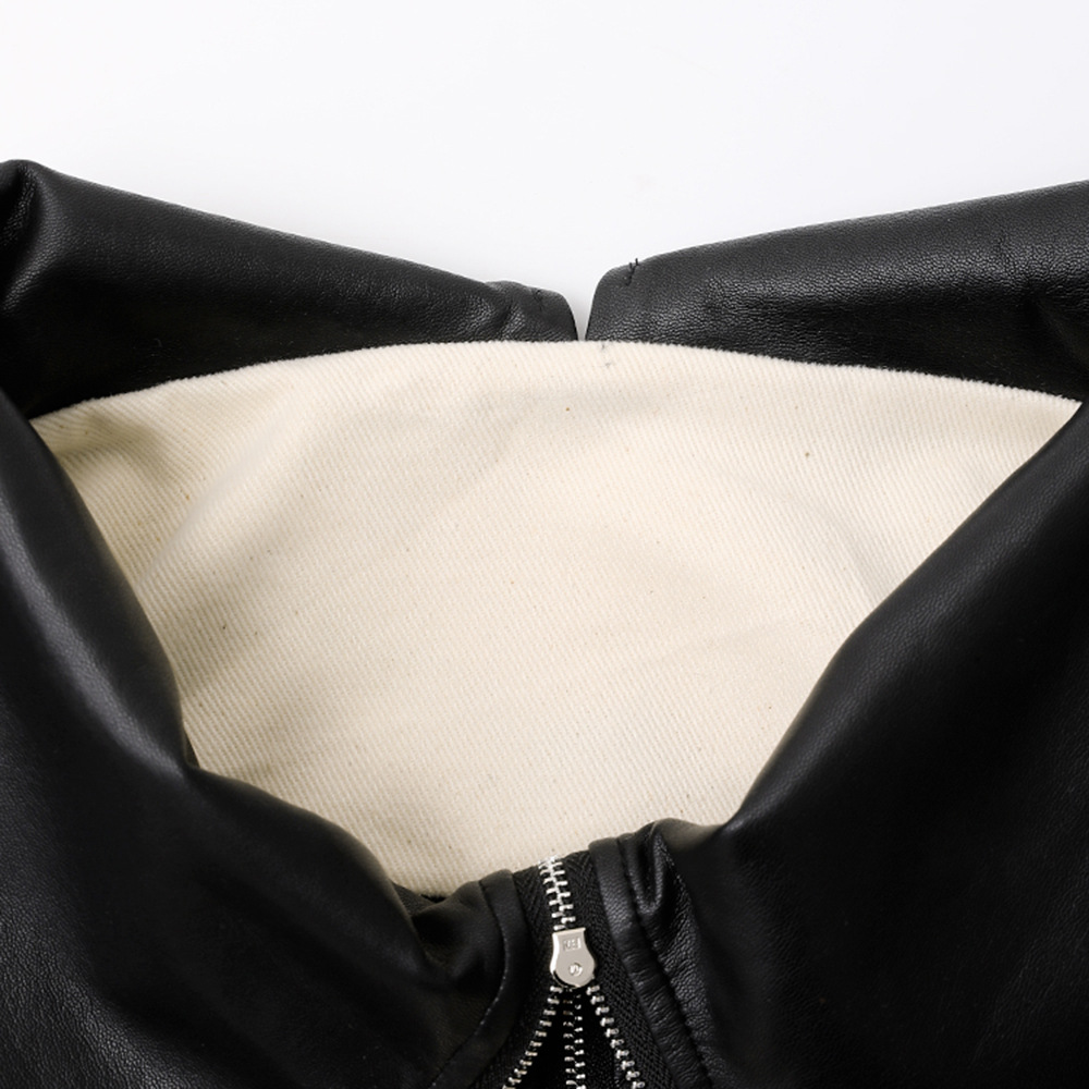 Picture of Personalized heavy industry design short coat for women Spring New style frayed edge contrast color stitching PU temperament lapel motorcycle top