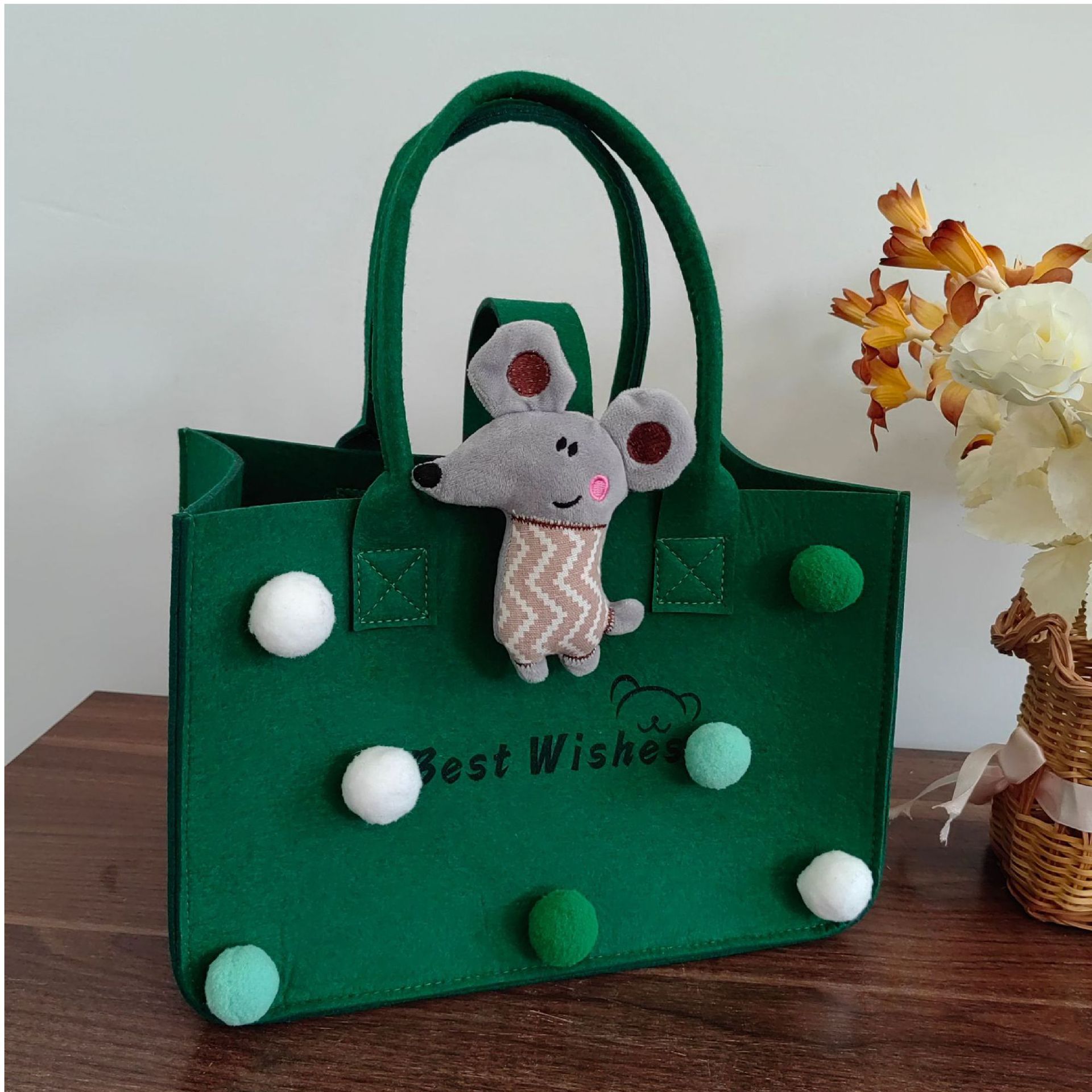 Picture of Wholesale cartoon felt handbag baby year old Full Moon wine hand gift bag large capacity cartoon felt shopping bag