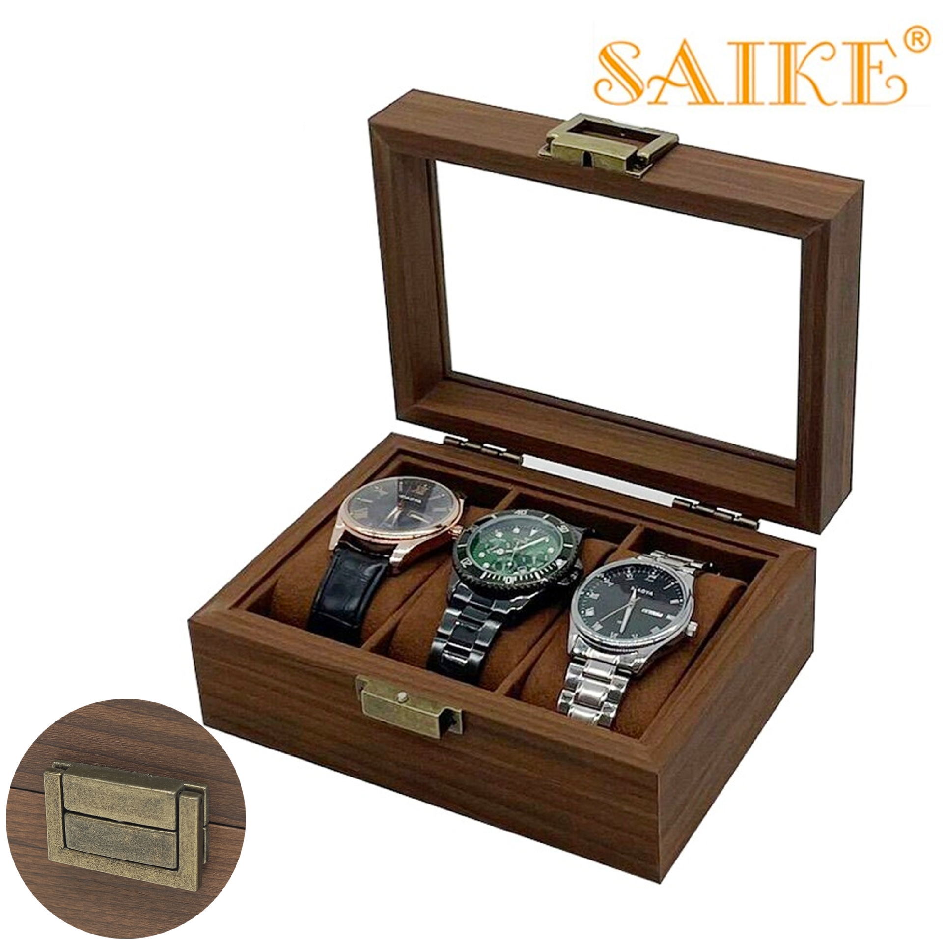 [Retro Edition] Spot Wooden 3-digit Watch Storage Display Box Black Walnut Wooden 3-digit Watch Collection Box