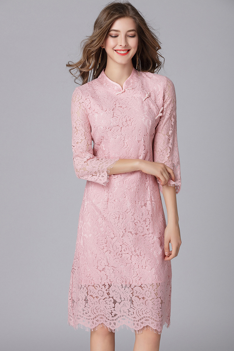 Picture of European and American fashion Chinese style cheongsam lace dress Spring and Autumn New style court temperament brand skirt