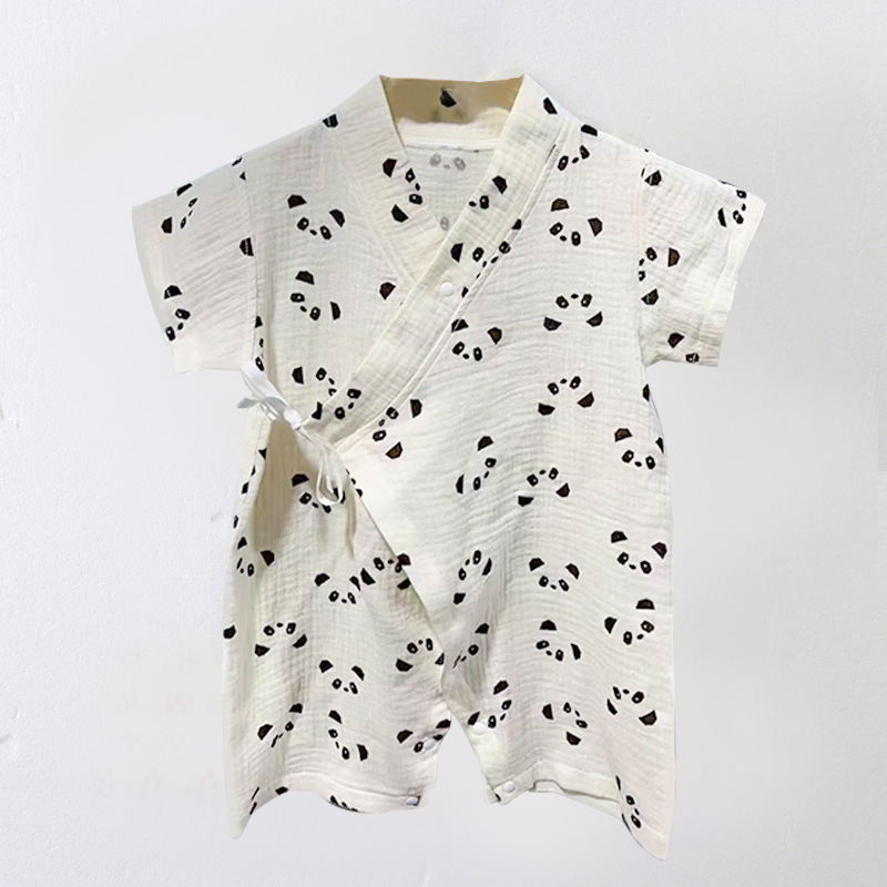 Picture of 2025 New Summer Cotton Yarn Climbing Suit for Baby Class A Pure Cotton Monk Suit Short-sleeved Newborn Baby Clothes