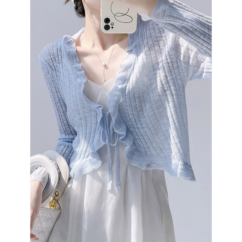 Picture of Sunscreen Knitted Cardigan Women's Thin Slip Skirt Outer Wear Air Conditioning Blouse Summer Shawl Ice Silk Small Waistle Fairy Jacket
