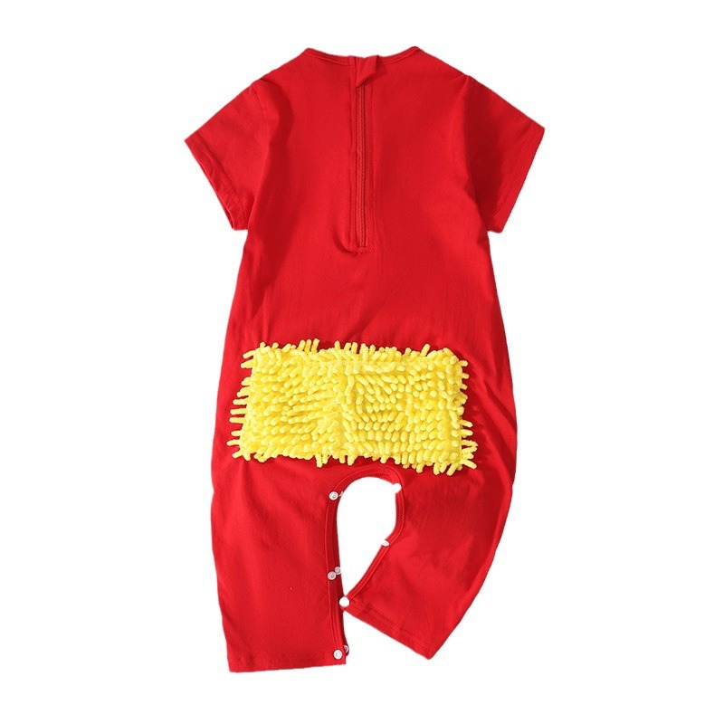 Picture of Summer thin short-sleeved conjoined baby mop man climbing suit baby jumpsuit climbing suit cleaning floor anti-dirty even
