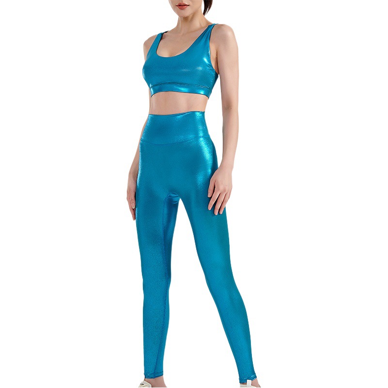 Colorful Pearlescent Elastic Breathable High Waist Hip Lifting Push-up Shock-proof Yoga Suit Hot Silver Starlight Shining Yoga suit