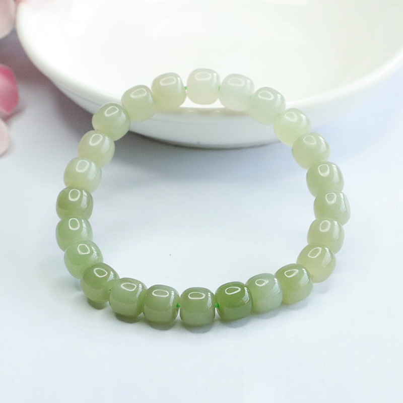 Xinyu Natural Hotan Jade Bracelet Clear Water Gradient Old Bead Bracelet Factory Live Daifa HT3022817