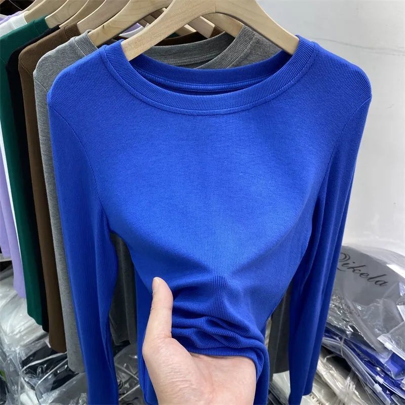Solid Color Mask T-Shirt Women's Long Sleeve Fall 2023 New French Style Slim Fit Slimming Design Sense Base Shirt Top