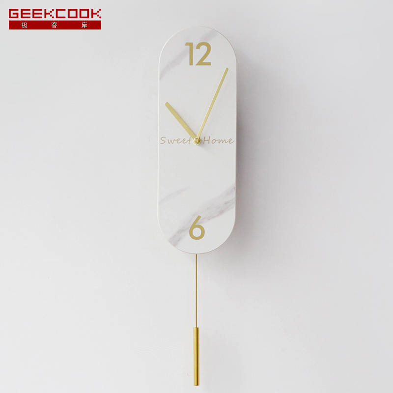 Picture of Modern Light Luxury Swing Wall Clock: Cocoa Sea Marble Rock Plate Spanish Minute Style Decorative Clock