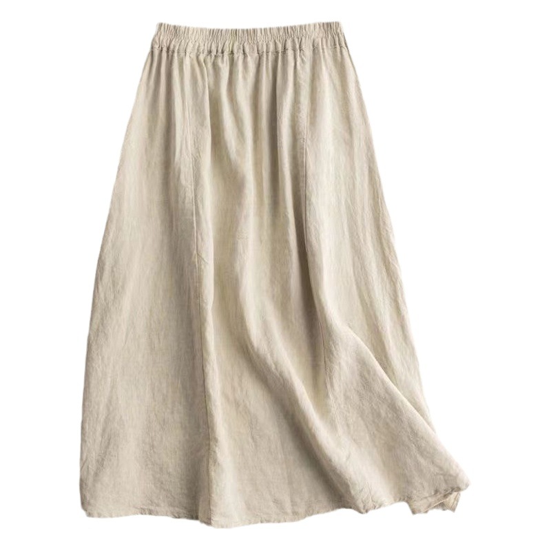 Skirt for Women 2023 Summer New Style Chic Retro Literary Ethnic Style Thin Embroider Slimming Look Mid-Length A-Line Skirt