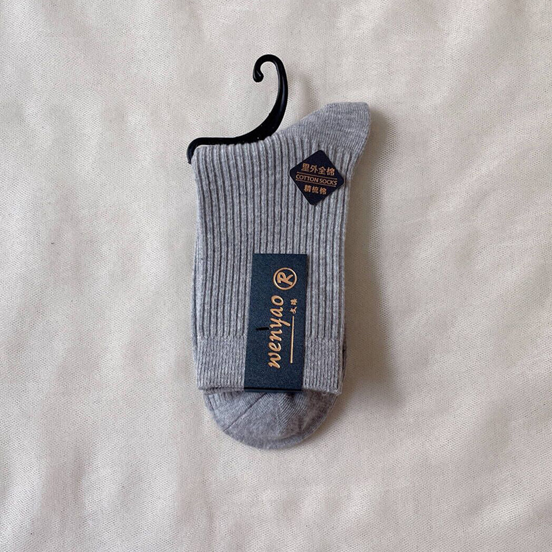 Picture of Women's Pure Cotton Socks for Autumn and Winter, Sweat-Absorbent and Odor-Resistant, Double-Needle Mid-Calf Socks, All-Cotton Women's Socks, Zhuji Socks, Pure Cotton Socks