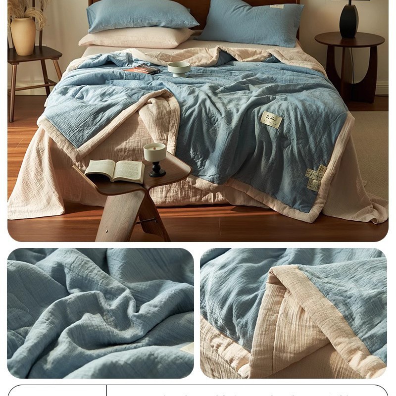 Picture of Cotton double-layer yarn soybean fiber summer quilt cotton summer cool quilt four-piece machine washable air-conditioning quilt factory wholesale