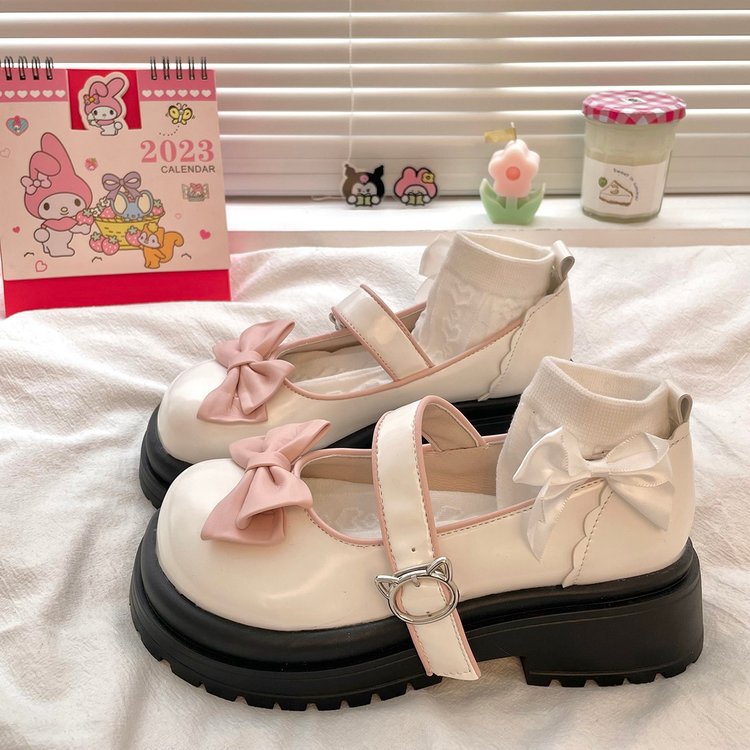 Small Sweet Bow Platform Shoes Women's 2025 Spring All-match Academy Style Skirt JK Small Leather Shoes Single-layer Shoes