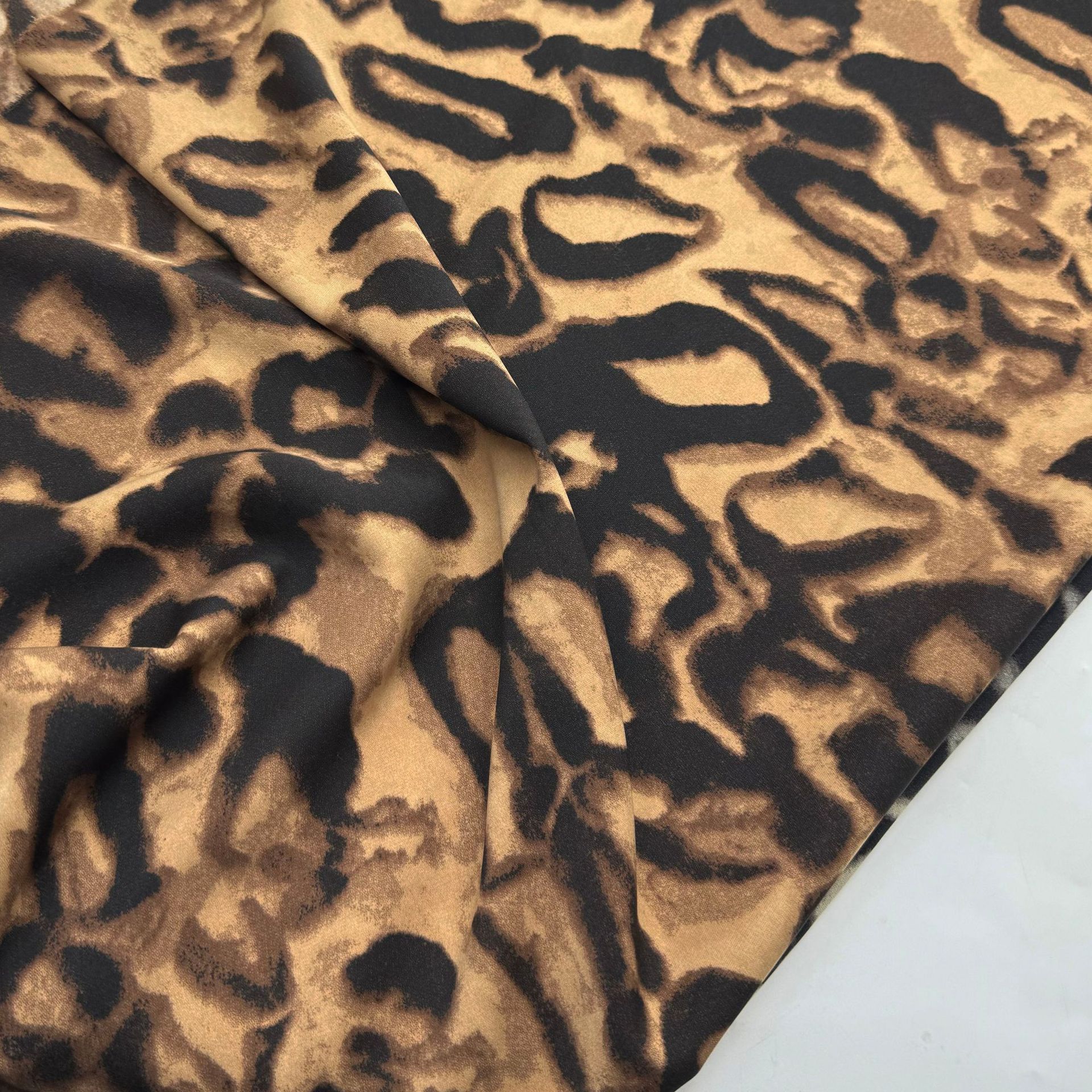 Picture of in stock 110g broken card plain satin leopard print fabric spring and summer women's shirt dress casual suit fabric