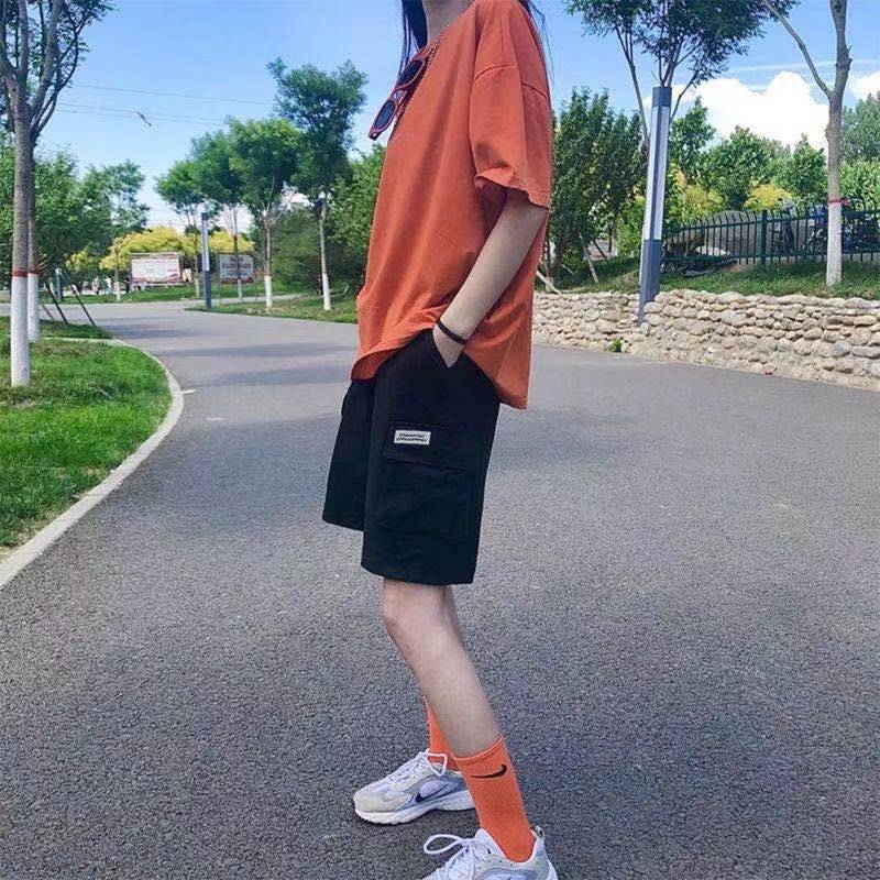 Workwear shorts women's summer loose 2024 New straight student casual middle pants Hong Kong style ins fashion sports shorts