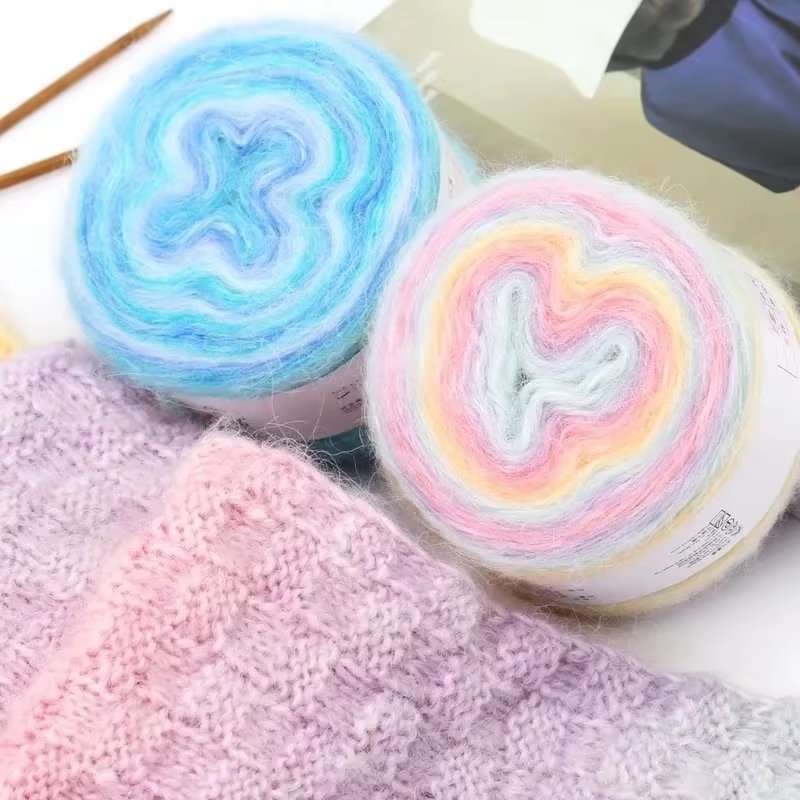 Gradient silk mohair wool hand-woven rainbow hand-dyed section dyed velvet thread Net red sweater thread