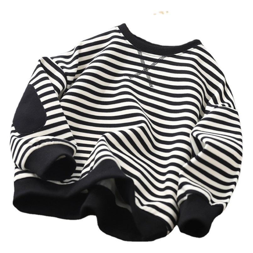 Children's Wear Winter Boys' Sweatshirt fleece-lined Thickened Winter Wear Long Sleeve Striped Top Children's Warm Jacket Trendy