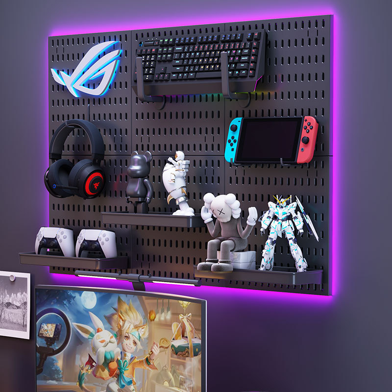 Hole Board Punch-Free Storage Rack DIY E-Sports Study Wall Decoration Game Machine Equipment Display Rack Hole Board