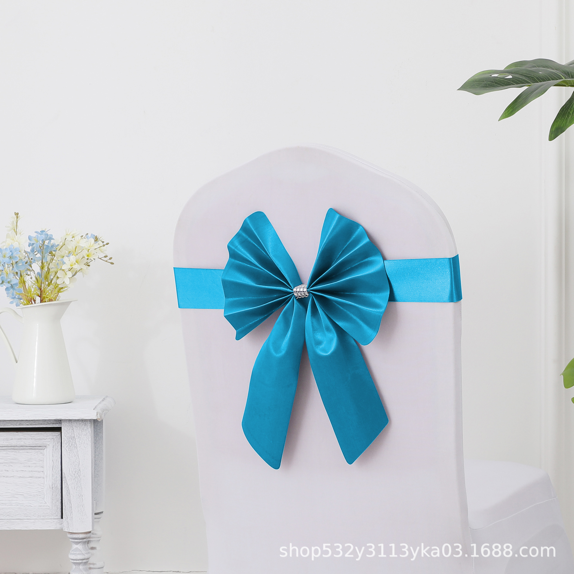 Picture of Chair Back Flower Bow Stretch Free Wedding Wedding Banquet Hotel Hotel Chair Cover Decoration Diswashable Ribbon Ribbon