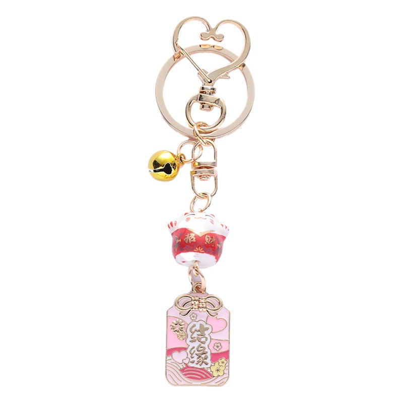 Ins Yushou Ceramic Bring in Wealth and Treasure Cat Keychain Pendant Metal Pendant Bag Decoration Good Luck Healthy Guard Knot