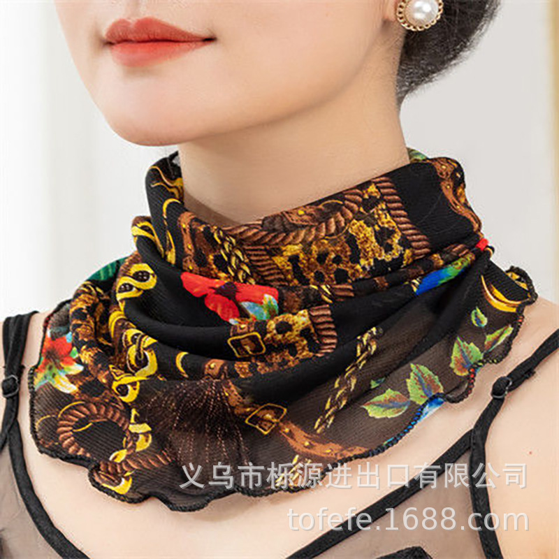 Picture of Varied multi-functional ear-hanging sunscreen veil scarf elastic printed thin face cover lace mesh anti-mosquito