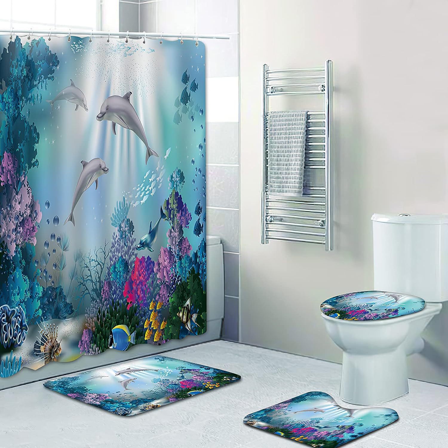 Picture of Cross-border supply non-perforated waterproof shower curtain bathroom partition bathroom thickened printed hanging curtain manufacturers wholesale