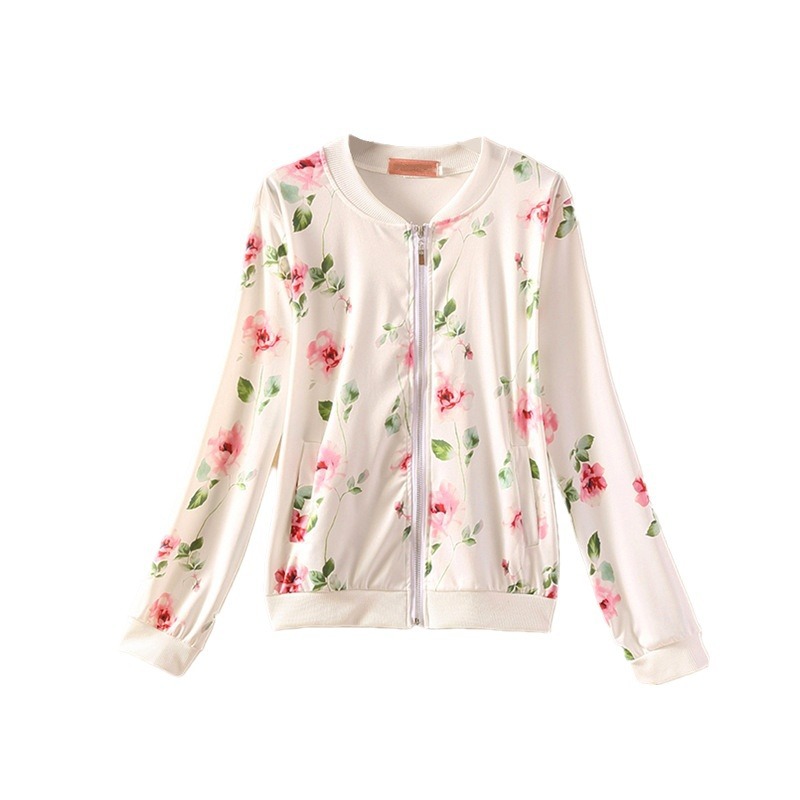 Picture of Chiffon thin air conditioning sun protection coat women's Korean-style long-sleeved zipper baseball uniform printed loose short coat