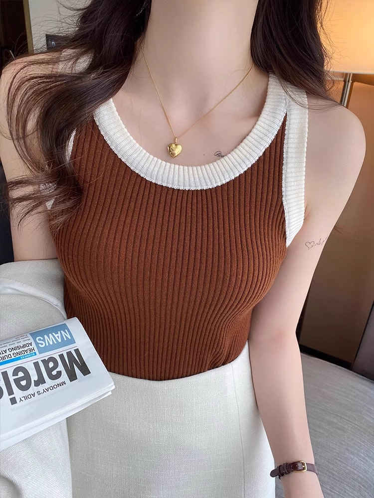 Picture of Knitted Camisole Women's Inner Wear 2025 Summer New Wide Shoulder Bottoming Slim Sleeveless Outer Wear Breast-Covering Top